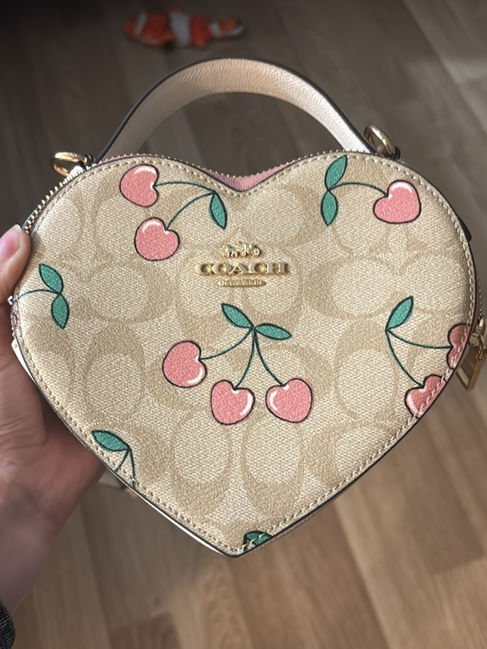 Coach Pink Cherry Heart Crossbody Bag with Gold Chain - Picture 1 of 5